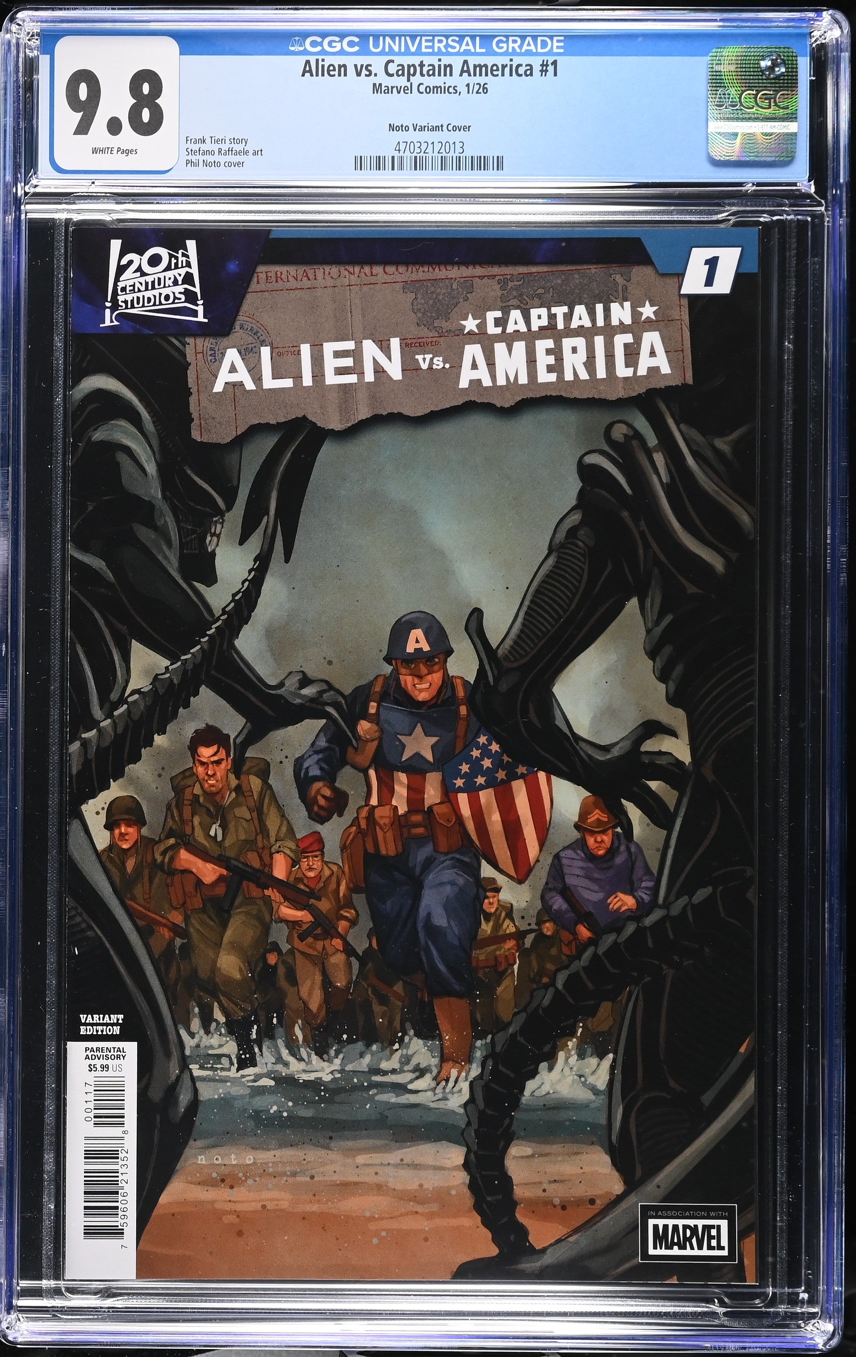Alien vs. Captain America #1 Phil Noto 1:50 CGC 9.8 – Germs Comics