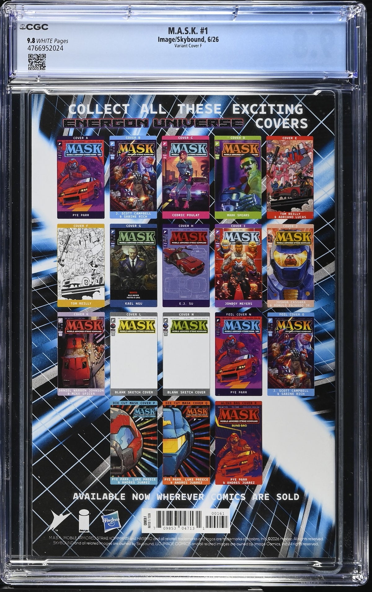 MASK #1 Tom Reilly Energon Universe 3rd Anniversary - Connecting B&W CGC 9.8