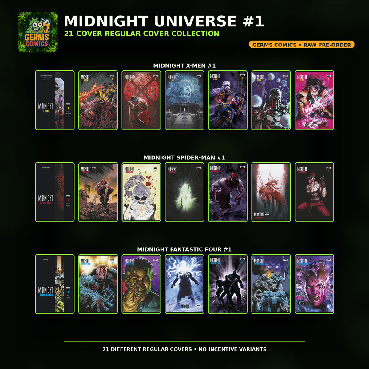Midnight Universe #1 Regular Cover Collection – X-Men, Spider-Man & Fantastic Four 21-Comic Bundle