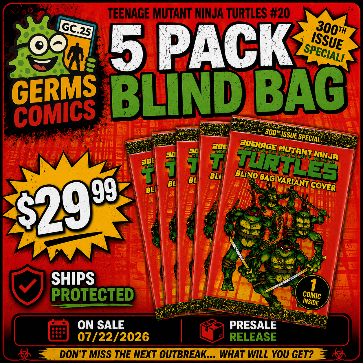 PRE-SALE Teenage Mutant Ninja Turtles #20: 300th Issue Special Variant F (Blind Bag) 5x Pack