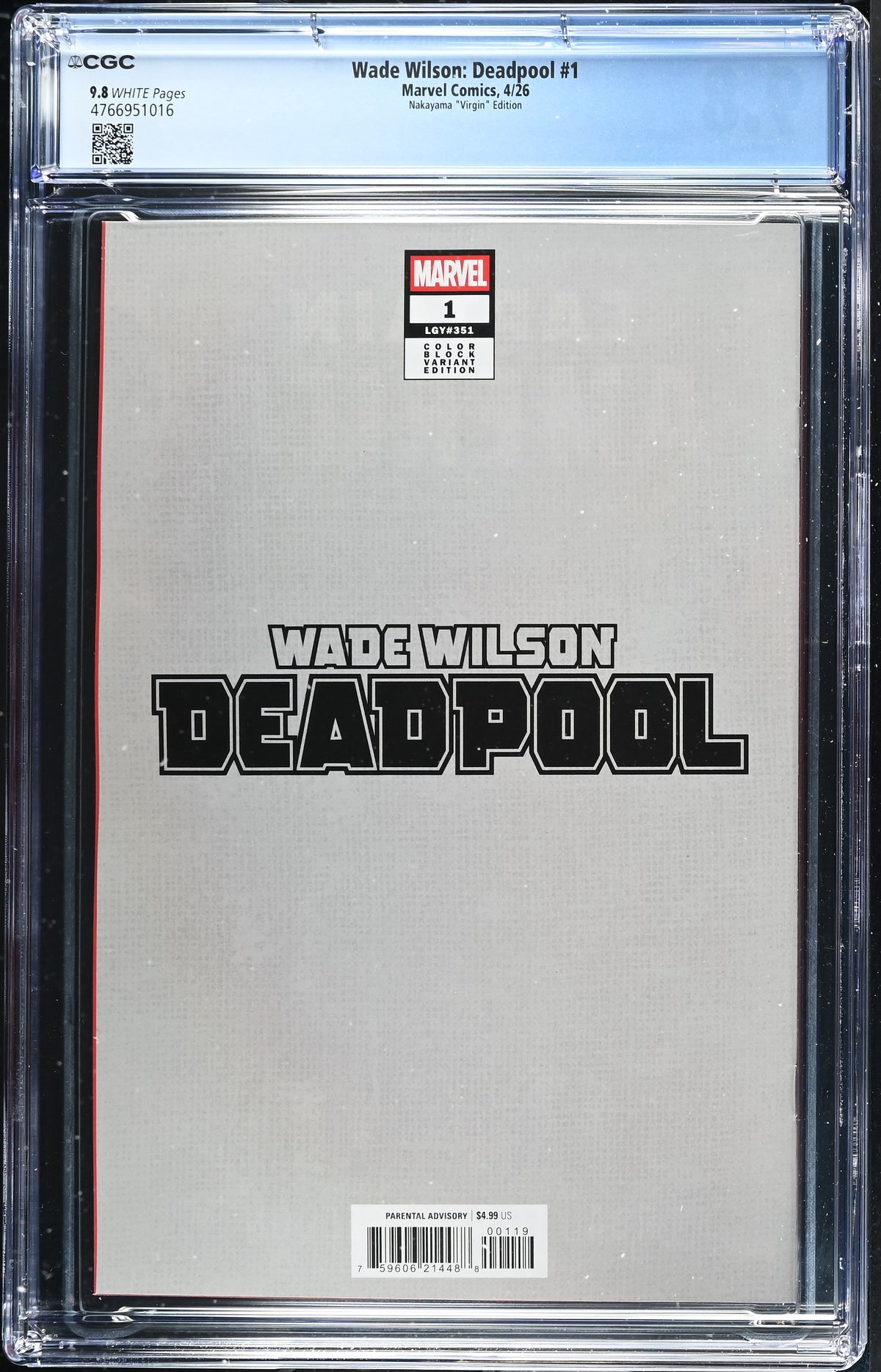 Wade Wilson Deadpool #1 David Nakayama "Virgin" 1:50 Variant CGC 9.8