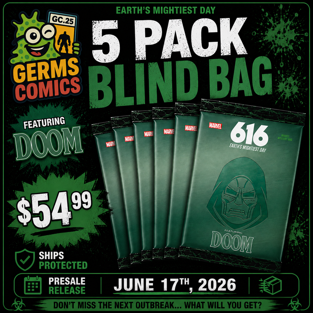 PRE-SALE 616 DAY MARVEL MYSTERY BAG FEATURING DOOM 5x Pack